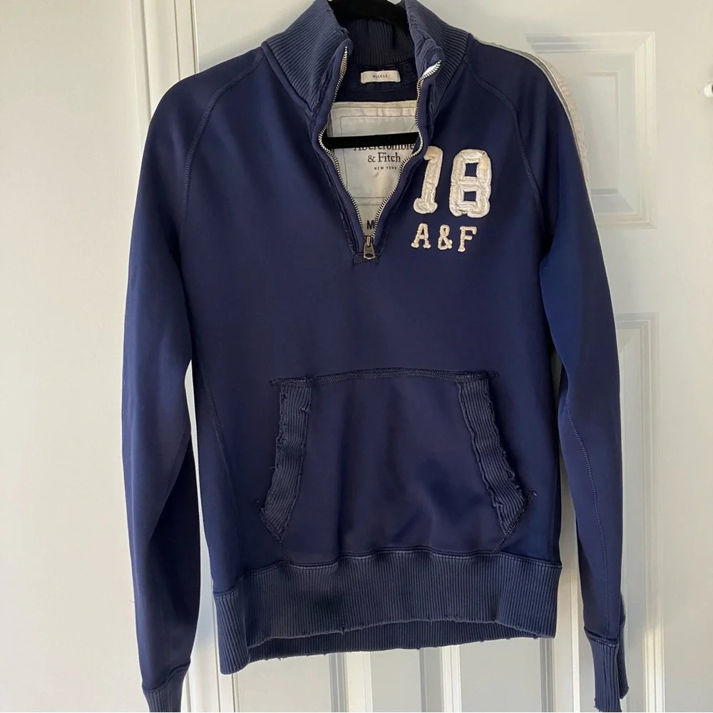 Abercrombie & Fitch Navy Blue Half-Zip Pullover Vintage Muscle Y2K Sweater Med